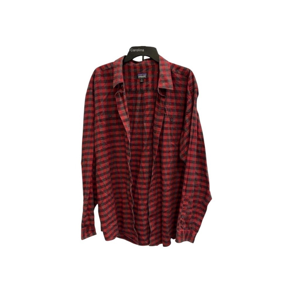 Patagonia Organic Cotton Flannel Shirt Men's XL Red Plaid Button Up Long Sleeve